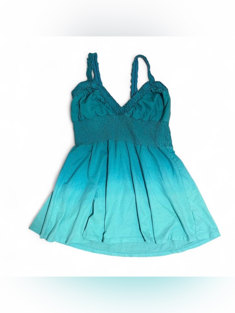 Women’s Y2K Blue Ombré Babydoll A-Line Scrunch Waist Tank Top Size Small